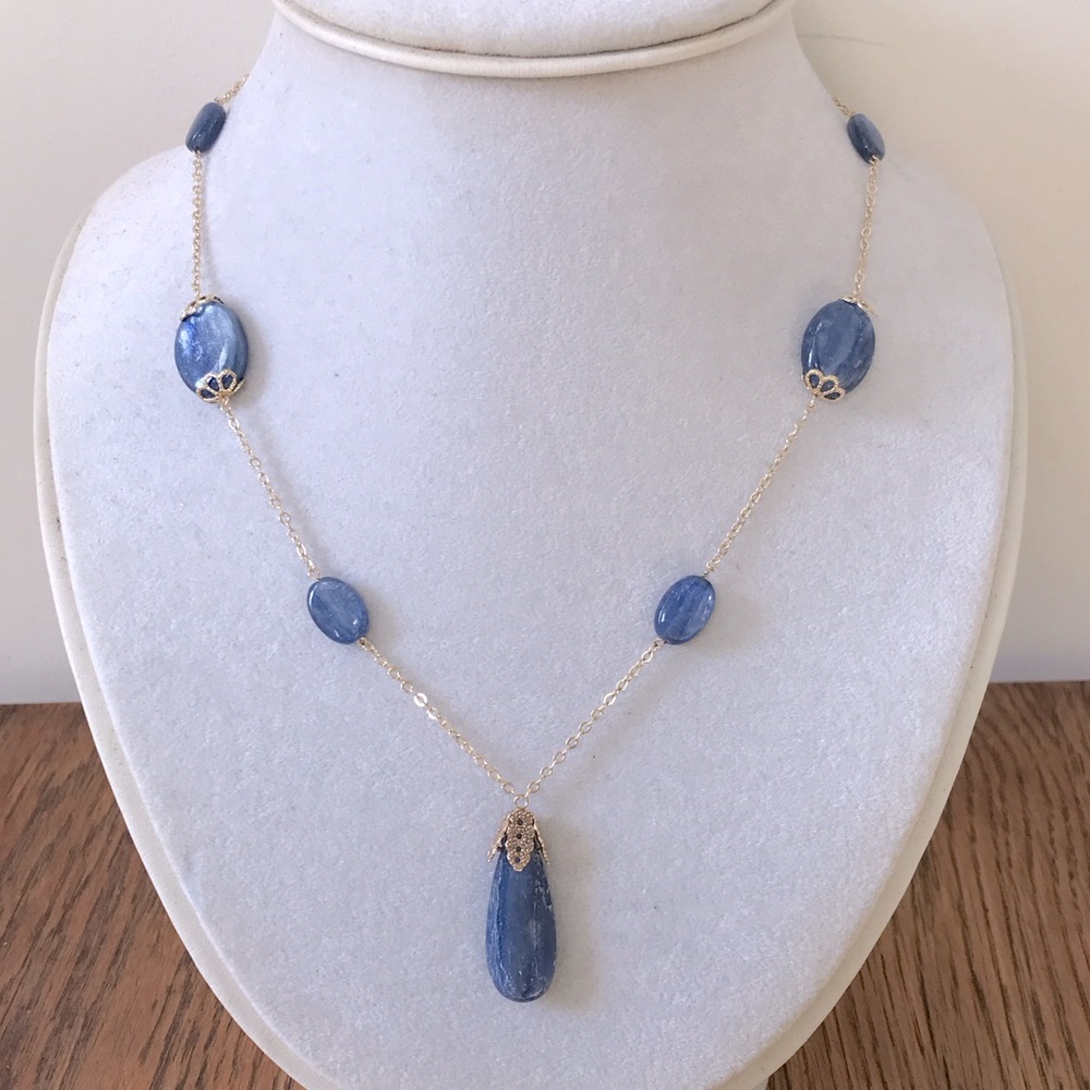 14k 585 solid gold Kyanite 18” Necklace